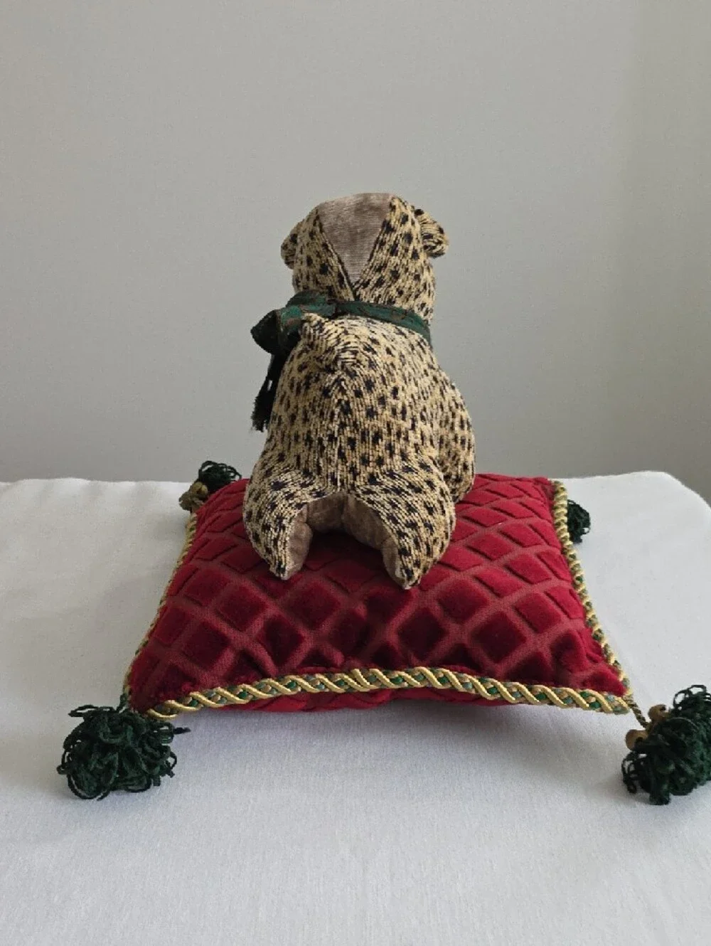 Handmade Plush Patterned Dog Accent Pillow Home Decor Festive Conversation Piece